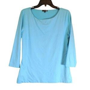 Judy P Light Blue Microfiber Lycra 3/4 Sleeve Boat Neck Top Large USA Made